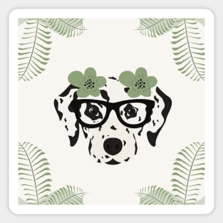 Dalmatian With Glasses Dog Head with Boho Flower and Plant Sticker